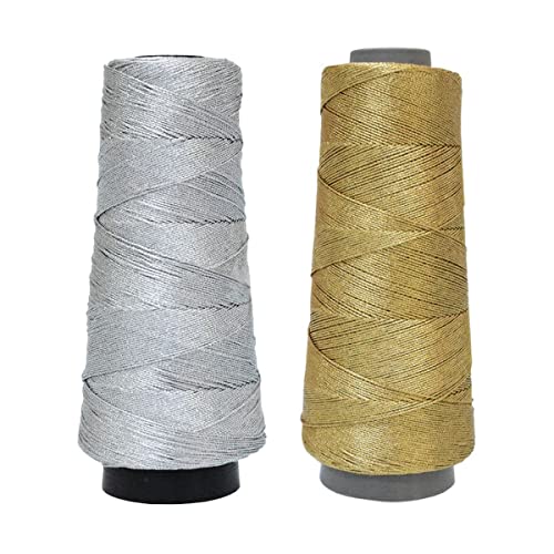 Embroiderymaterial Metallisches Stickgarn, Zari-Garn, sicher zu verwenden in Maschinen- und Handstickerei, 300 m/Rolle, 2 Rollen (Silber und Gold) von Embroiderymaterial