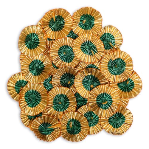 Stickereimaterial Gota Patti Blumen Applikation Patches für Stickerei Dekoration und Basteln 4CM Gold Green von Embroiderymaterial