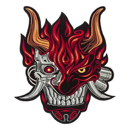 Cyberpunk Oni Demon Back Patch, Groß Embroidered Game Emblem for Cosplay Costume, Iron on 29.5x35.6cm von Embrosoft