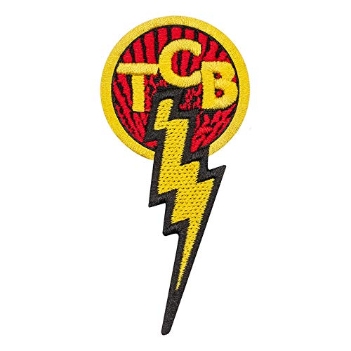 Elvis TCB Aufnäher – Taking Care of Business – Schwarz, Rot und Gelb – Elvis TCB Lightening – Stickerei zum Aufbügeln – Größe: 4,6 x 9,4 cm von Embrosoft