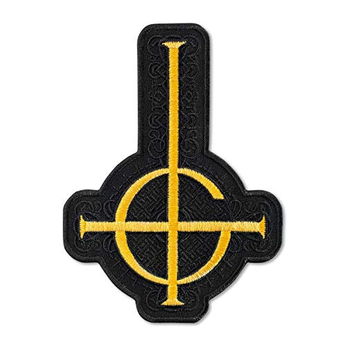 Geisterband Gestickter Patch - Grucifix Kreuz Symbol mit Muster - Rock Aufbügler - Heavy Metal Stickerei Emblem - Aufbügler und Aufnäher Patch für Biker - 11,2 x 15,2 cm, Schwarz von Embrosoft