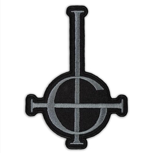 Ghost BC Grucifix Kreuz-Symbol Heavy Metal Doom Hard Rock Band bestickter Aufnäher zum Aufbügeln (8,9 x 12,4 cm, Silber Dark Metallic) von Embrosoft