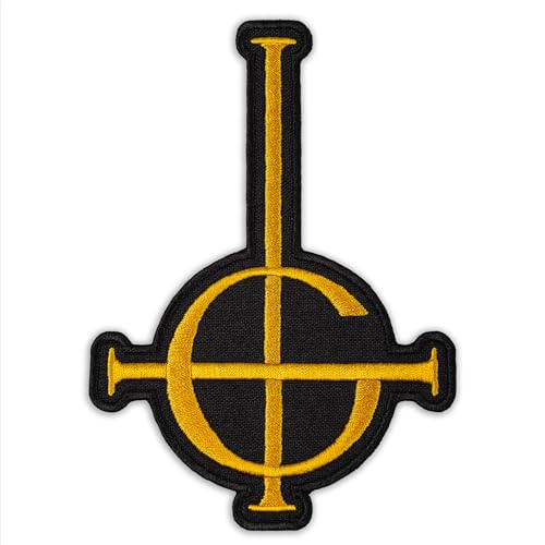 Ghost BC Grucifix Kreuz-Symbol Heavy Metal Doom Hard Rock Band bestickter Aufnäher zum Aufbügeln (8,9 x 12,4 cm, goldene metallisierte Fäden) von Embrosoft