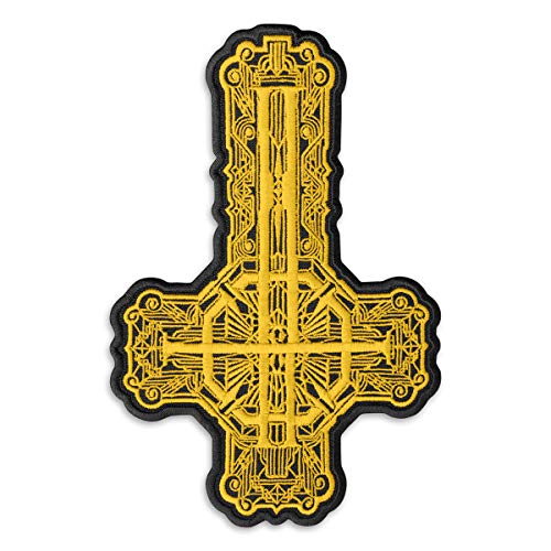 Ghost Band Grucifix Kreuz Patch Gold und Weiß - Papa Emeritus Bestickte Bügelbilder - Heavy Metal Stickerei Emblem - Aufbügler und Aufnähen Patch für Biker - 11,9 x 18,5 cm von Embrosoft