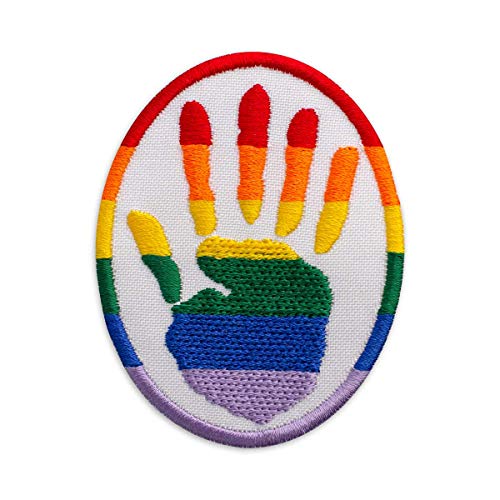 LGBT (Lesbian, Gay, Bisexual und Transgender) Pride Rainbow Oval mit handbesticktem Patch zum Aufbügeln (5,8 x 7,6 cm) von Embrosoft