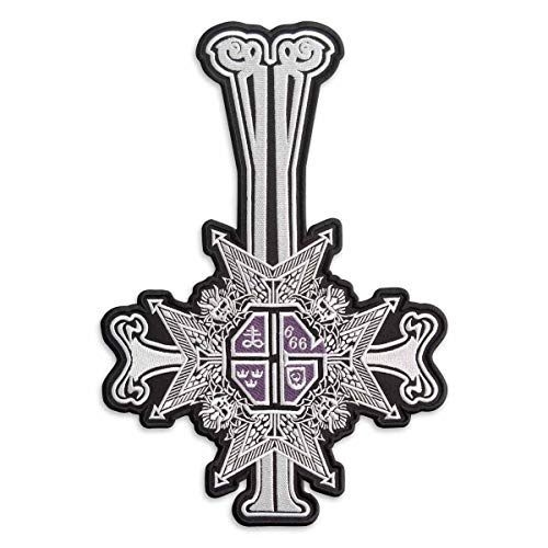 Papa Emeritus Grucifix Cross Ghost BC Heavy Metal Doom Hard Rock Band Bestickter Aufnäher Aufbügler (12.5 x 18 cm), Silber/Violett von Embrosoft