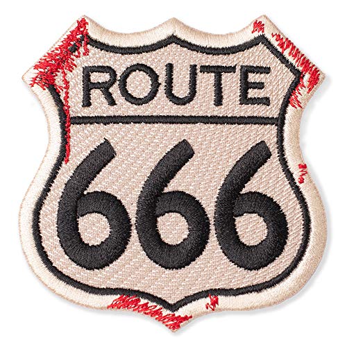 Route 666 Highway to Hell Symbol Emblem bestickt Patch zum Aufbügeln (8,1 x 8,6 cm) von Embrosoft