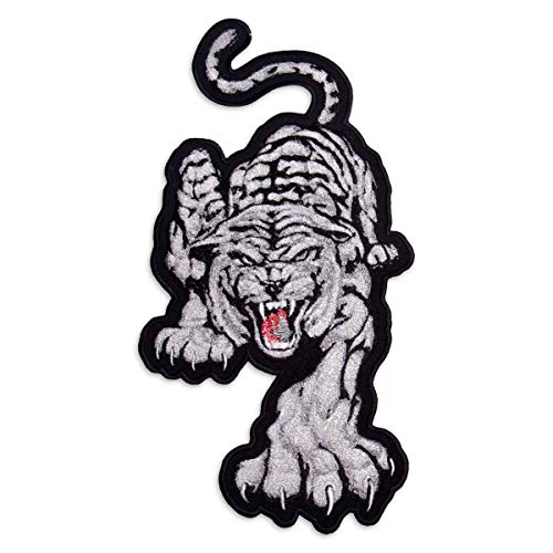 White Tiger Big Wild Cat bestickter Aufnäher zum Aufbügeln (15,2 x 30 cm, auf der linken Seite gedreht) von Embrosoft