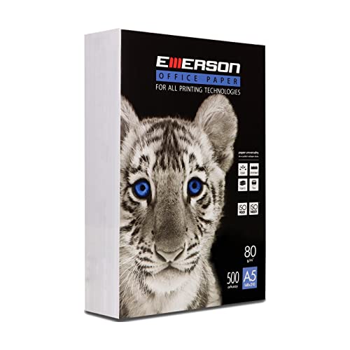Emerson Druckerpapier Kopierepapier TIGER A5 | 148 x 210 mm Papier | A5 | Fotokopierpapier | Weißgrad: 146 CIE | 80 g/m2 | 500 Blatt | Drucker: Laser, Inkjet, Fotokopie, Fax | Papier zum Fotokopieren Emerson Druckerpapier Kopierepapier TIGER A5 | 148 x 210 mm Papier | A5 | Fotokopierpapier | Weißgrad: 146 CIE | 80 g/m2 | 500 Blatt | Drucker: Laser, Inkjet, Fotokopie, Fax | Papier zum Fotokopieren von Emerson