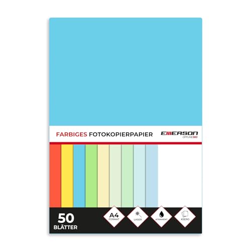 Emerson farbiges Druckerpapier Kopierepapier dunkelblau A4 50 Blatt | 80 g/m2 210 x 297 mm | Drucker: Laser, Inkjet, Fotokopie, Fax | Vielseitiges Papier zum Kopieren, Basteln von Emerson