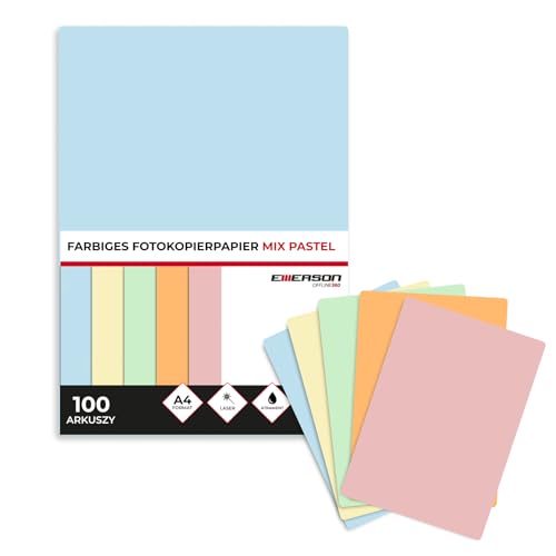 Emerson farbiges Druckerpapier Kopierepapier pastellfarben mix A4 5x20 Blatt | 80 g/m2 210 x 297 mm100 Blatt | Drucker: Laser, Inkjet, Fotokopierer, Fax, Basteln von Emerson