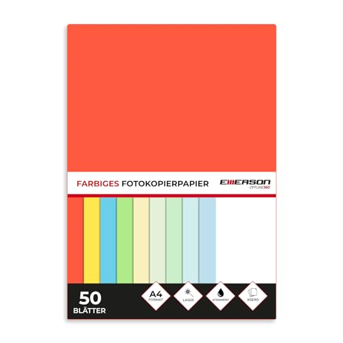 Emerson farbiges Druckerpapier Kopierepapier rot A4 50 Blatt | 80 g/m2 210 x 297 mm | Drucker: Laser, Inkjet, Fotokopie, Fax | Vielseitiges Papier zum Fotokopieren, Basteln von Emerson