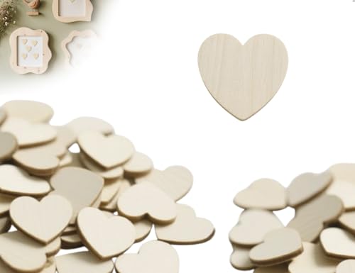 Emezddo 100 Stück Holzherzen,Natürliche Streudeko zum Beschriften,Unlackiert Tischdekorarion,Verzierungen Scheiben,Naturholzscheiben,verwendet für Hochzeit Geburtstag DIY Handwerk von Emezddo
