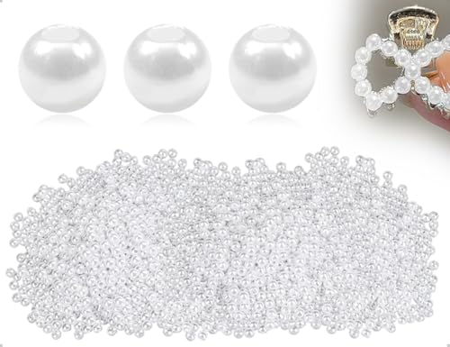 Emezddo 1000 Stück Perlen Zum Basteln,kleine Kunstperlen,Künstliche lose Beads zum Aufnähen,Bastelperlen mit Löchern,für DIY Schmuckherstellung Armbänder Halsketten Kleidung Basteln(4 mm,Runde,Weiße) von Emezddo