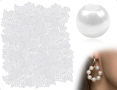 Emezddo 1000 Stück Perlen Zum Basteln,kleine Kunstperlen,Künstliche lose Beads zum Aufnähen,Bastelperlen mit Löchern,für DIY Schmuckherstellung Armbänder Halsketten Kleidung Basteln(6 mm,Runde,Weiße) von Emezddo