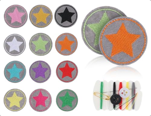 Emezddo 12 Stück Kinder Bügelflicken,Selbstklebend Flicken Zum Aufbügeln,Bügelbilder mit Nähset,verwendet für Erwachsene Hut,Jeans,Kleidung,Daunenjacke,Textilien(Bunt) von Emezddo