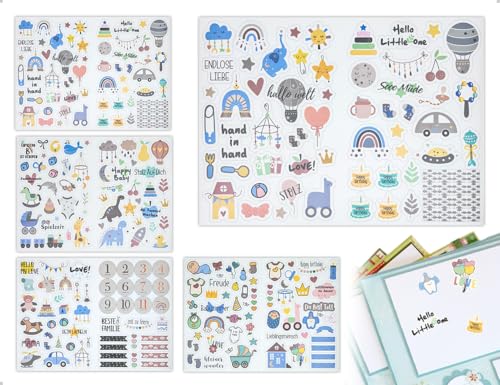 Emezddo 212 Stück Babyalbum Sticker,Kinder Fotoalben Aufkleber,verwendet für Mädchen Junge Scrapbooking Babyshower Dekoration Notizbuch Briefumschläge Spiegel(Blau) von Emezddo