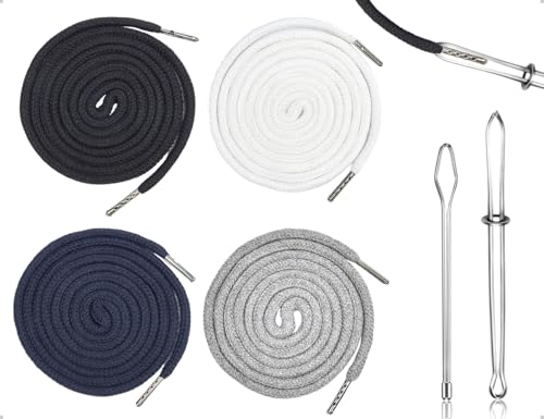 Emezddo 4 Stück Kordelband,Kordelzüge für Jogginghose,Kapuzenjacken Band,Hoodie-Schnur mit Durchziehnadel,verwendet für Badeshorts Sweatshirts Jacken Mäntel(Weiß,Schwarz,Grau,Marineblau,130 cm) von Emezddo