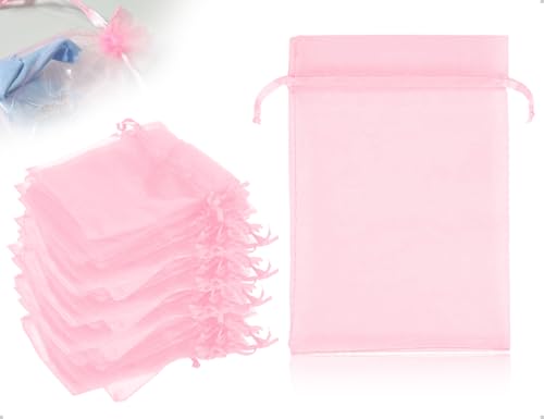 Emezddo 50 Stück Organzasäckchen,Kleine Schmuckbeutel mit Kordelzug,verwendet für Hochzeit Festival Party Geburtstag Süssigkeit Lavendel Kosmetik Süßigkeiten Ringe(Rosa) von Emezddo