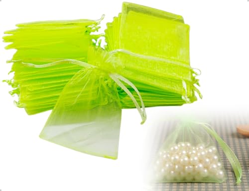 Emezddo 50 Stück Organzasäckchen,Kleine Schmuckbeutel mit Kordelzug,verwendet für Hochzeit Festival Party Geburtstag Süssigkeit Lavendel Süßigkeiten Ringe Halsketten(Grün) von Emezddo