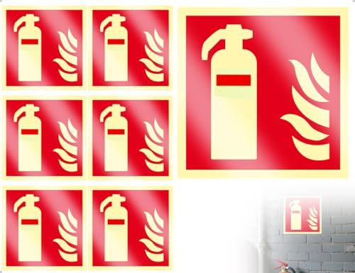 Emezddo 6 Stück Feuerlöscher Schild,PVC Nachleuchtend Selbstklebend Feuerlöscher Hinweisschild Aufkleber,verwendet für Haus Büro Baustelle und Auto von Emezddo
