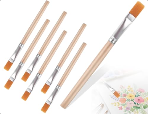 Emezddo 6 Stück Flache Pinsel,Nylon Klein Künstlerpinsel mit Holzgriff,verwendet für Kinder Erwachsene Schule,Klassenzimmer,Reisen,Zuhause Anfänger,Künstler Körpermalerei von Emezddo
