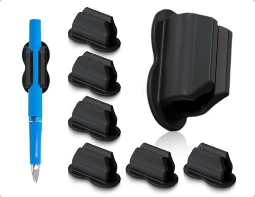 Emezddo 6 Stück Stifthalter,Silikon Selbstklebend Marker-Clip,Flexibler Stiftschlaufe,verwendet für Klemmbrett Schreibtisch Klassenzimmer Büro Whiteboard Kühlschrank(Schwarz) von Emezddo