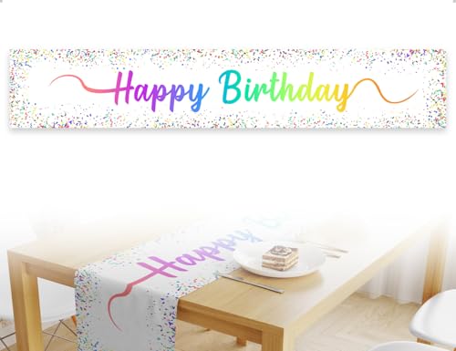 Emezddo Tischläufer Geburtstag,Leinen Happy Birthday Tischdecke,verwendet für Kinder Mädchen Jungen Party Dekoration Esstische Frisiertische TV Möbel(Weiß) von Emezddo