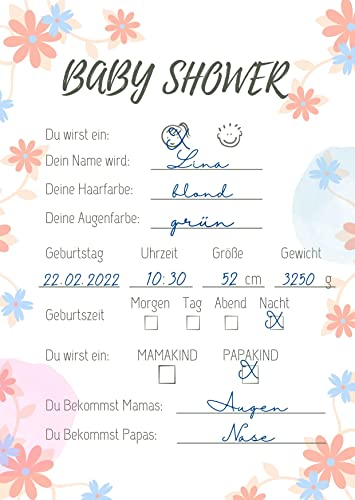 Emi&Sam Babyparty Wunschkarten Karten Junge & Mädchen Wünsche Baby Shower 20 St (Blumen Orange) von Emi&Sam