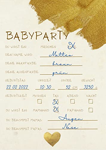 Emi&Sam Babyparty Wunschkarten Karten Junge & Mädchen Wünsche Baby Shower 20 St (Gold) von Emi&Sam