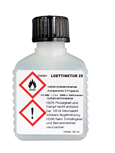 30 ml Flussmittel/KOLOPHONIUM-LÖTTINKTUR 25 in Pinselflasche, No-clean, gebrauchsfertig, halogenfrei, auf Kolophoniumbasis (25%) für die Elektrotechnik/Elektronik von Emil Otto