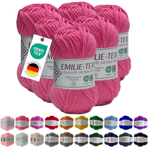Emilie-Textil Premium Polyacryl-Garn 20 Farben OEKO-TEX zertifiziert für Babys/Allergiker, Garn zum häckeln und stricken (6, Coral) von Emilie-Textil