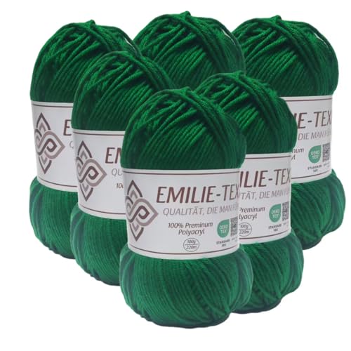 Emilie-Textil Premium Polyacryl-Garn 20 Farben OEKO-TEX zertifiziert für Babys/Allergiker, Garn zum häckeln und stricken (6, Grün) von Emilie-Textil