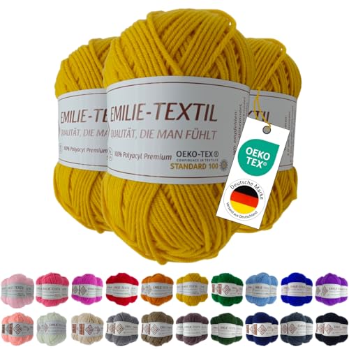 Emilie-Textil Premium Polyacryl-Garn 20 Farben OEKO-TEX zertifiziert für Babys/Allergiker, Garn zum häckeln und stricken (3, Mais Gelb) von Emilie-Textil