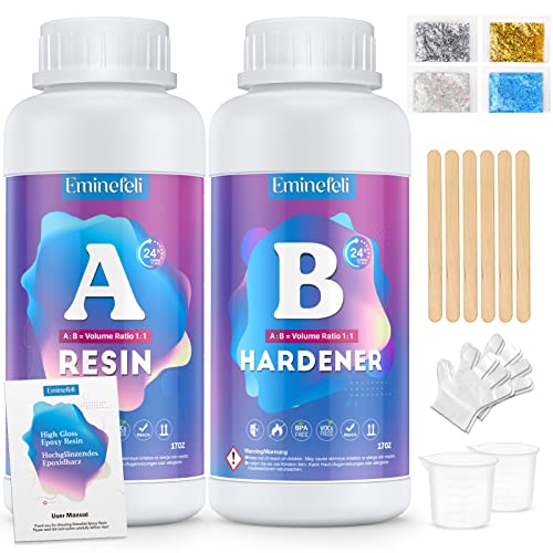 Epoxidharz mit Härter 34oz, Epoxidharz Set Anfänger 1:1 Gießharz Resin Profi Qualität glasklar & Blasenfrei für Kunsthandwerk Schmuck Holz Tisch Formenbau Kunstprojekt Malerei Handwerk & Deko Epoxidharz mit Härter 34oz, Epoxidharz Set Anfänger 1:1 Gießharz Resin Profi Qualität glasklar & Blasenfrei für Kunsthandwerk Schmuck Holz Tisch Formenbau Kunstprojekt Malerei Handwerk & Deko von Eminefeli