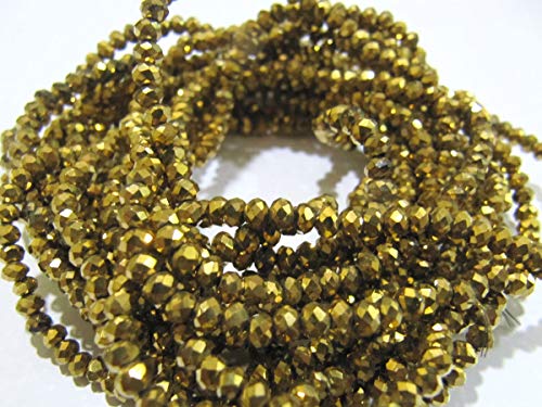 Goldene Pyrit-Perlen, Hydro-Quarz, 3 mm, Rondelle, facettiert, mystische beschichtete Perlen, 150 Perlen pro Strang. von Eminent