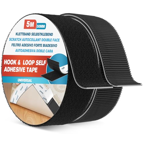 EMITEVER Klettband Selbstklebend Extra Stark 5mX50mm Schwarz, Multifunktional Klettverschluss Heavy Duty, Doppelseitiges Klett Klebeband Tape für Innen & Außen Stoff Fliegengitter Couch-Kissen Teppich EMITEVER Klettband Selbstklebend Extra Stark 5mX50mm Schwarz, Multifunktional Klettverschluss Heavy Duty, Doppelseitiges Klett Klebeband Tape für Innen & Außen Stoff Fliegengitter Couch-Kissen Teppich von Emitever