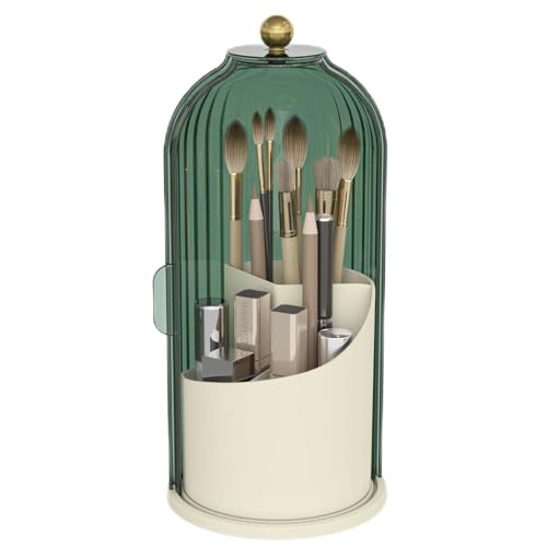 Emljkvp Make-up-Pinselhalter mit staubdichter Abdeckung, um 360 Grad drehbar, Make-up-Pinsel-Organizer für Schminktisch, Badezimmer, Grün von Emljkvp