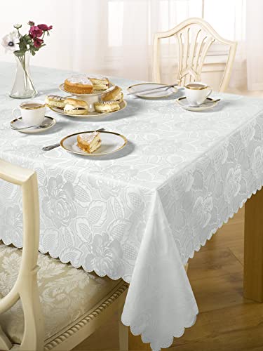 Emma Barclay Damast Rose Jacquard Tischdecke in Weiß – 52 x 52 (132 x 132 cm) von Emma Barclay
