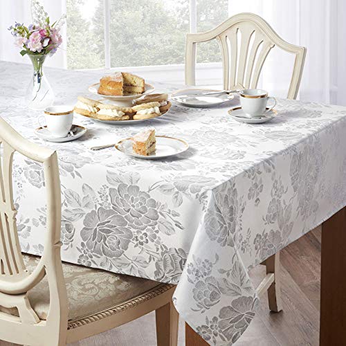 Emma Barclay Grace – Jacquard-Tischdecke mit Blumenmuster, aus Satin, Damast-Tischdecke mit dezentem Jacquard-Design, Silber, 60 x 84 (152 x 213 cm) von Emma Barclay