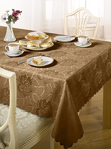 Emma Barclay Damast Rose Jacquard-Tischdecke, Kaffeebraun, 132 x 132 cm von Emma Barclay