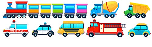 EmmiJules Wandtattoo Auto Autos für das Kinderzimmer (88cm x 22cm) - Made in Germany - Kinder Junge Feuerwehr Müllauto Bus Baby Deko Aufkleber Sticker, B08SQVXFYQ, Mehrfarbig von EmmiJules