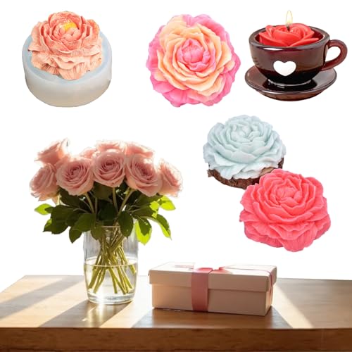 Emotionlin BlütenZauber Silikon Kerzenform Blumen Set (2 Stück) hitzebeständig, ideal für Kerzenherstellung, Seifen & Kuchen-Deko – DIY-Bastler, Konditoren, Kreative (​​Pfingstrosen-Blütenform​​) von Emotionlin