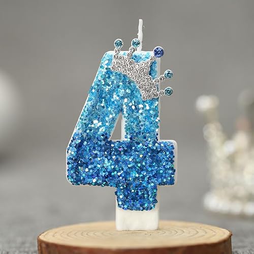Geburtstagskerzen Zahlen, 3D Blue Frozen mit Schneeflocke Geburtstagskerzen,Geburtstag Kerzen,Tortendeko Geburtstag,Kuchendeko Geburtstag,Geburtstagskerzen für Geburtstagsdeko (Blau, 4) von Emowom
