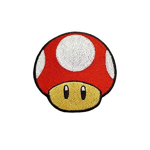 Emporium Embroidery Aufnäher zum Aufbügeln, Motiv: roter Pilz, bestickt, für Jacke, Jeans, Mario Kart, SNES, Mario World, Super Mario Brothers, Mario All Stars von Emporium Embroidery