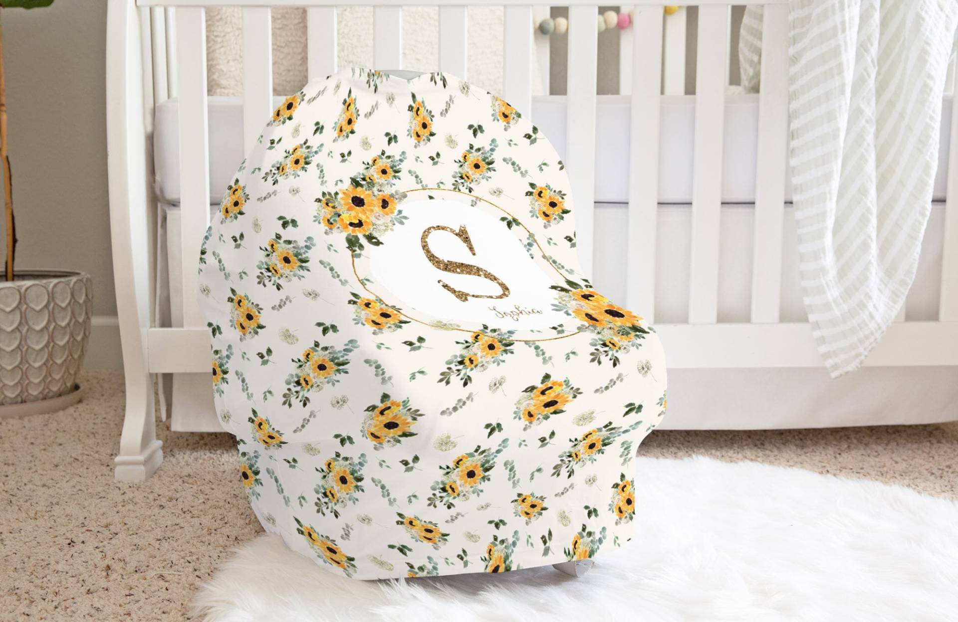 Sonnenblumen Personalisierter Blumen-Autositzbezug, Baby-Autositzbezug, Geschenk Für Neue Mama, Stillbezug, Stillbezug von EmpoweringDecor