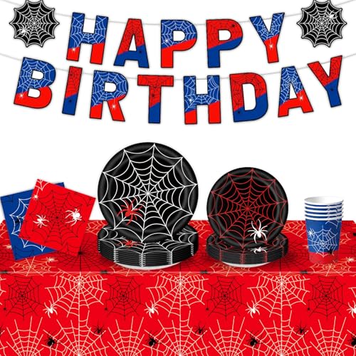Partygeschirr,Kindergeburtstag Geschirr Set,Kindergeburtstag Deko,Geburtstag Deko,Party Geschirr für 10 Gäste (schwarz-2) von EnJyvor