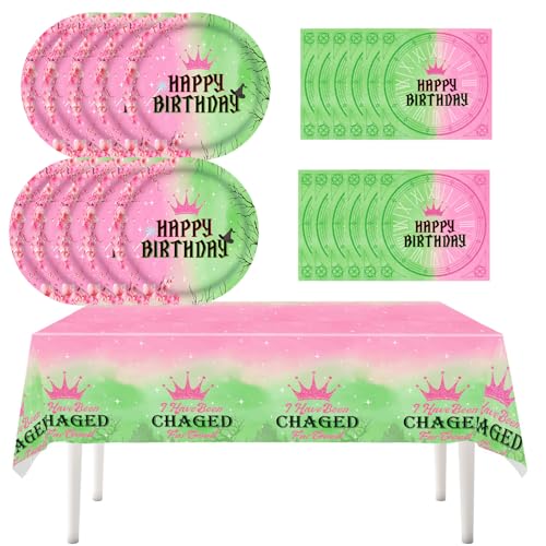 Partygeschirr Geburtstag,Kindergeburtstag Geschirr Set,Kindergeburtstag Deko,Geburtstag Deko,Party Geschirr für 10 Gäste (Grün Rosa) von EnJyvor