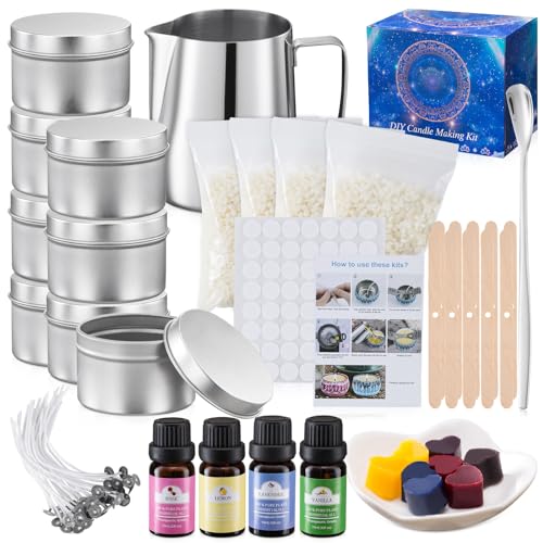 EnMart Kerzenherstellungsset, DIY Candle Set mit Kerzendosen, Sojawachs, Duftöl, Kerzenherstellung Topf, Farbstoff, Dochte, Edelstahl Rührlöffel, für Erwachsene, nicht zusammenklappbar von EnMart