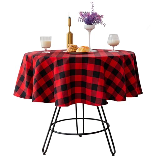 Buffalo Plaid runde Tischdecke, 55-Zoll-Baumwollwäsche Rot und Schwarzes Tischdecke, fleckresistentes kariert für Küchen-Esszimmer-Abendessen Buffalo Plaid runde Tischdecke, 55-Zoll-Baumwollwäsche Rot und Schwarzes Tischdecke, fleckresistentes kariert für Küchen-Esszimmer-Abendessen von Enbebamd